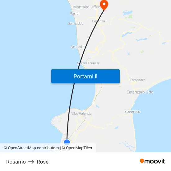 Rosarno to Rose map