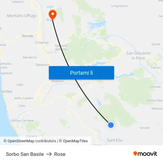 Sorbo San Basile to Rose map