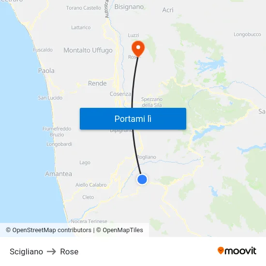 Scigliano to Rose map
