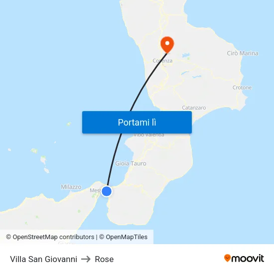 Villa San Giovanni to Rose map