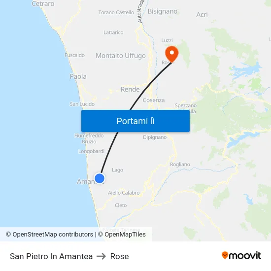 San Pietro In Amantea to Rose map