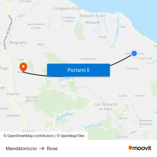 Mandatoriccio to Rose map