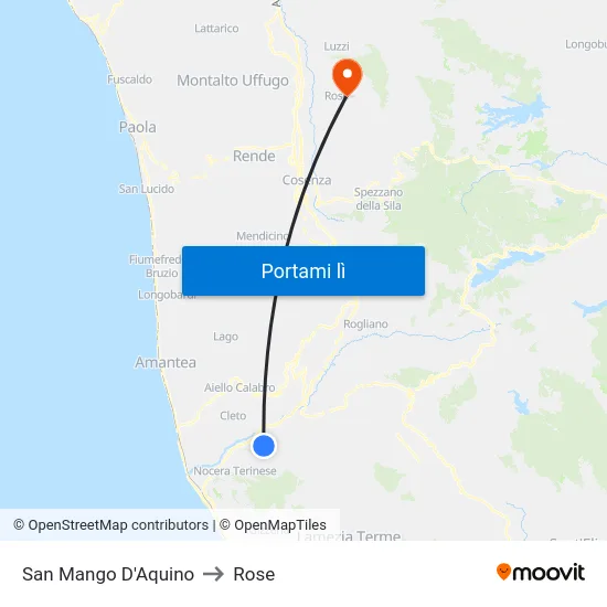 San Mango D'Aquino to Rose map