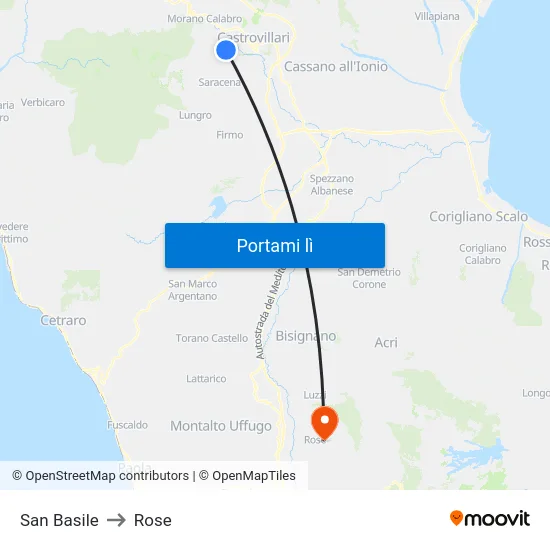 San Basile to Rose map