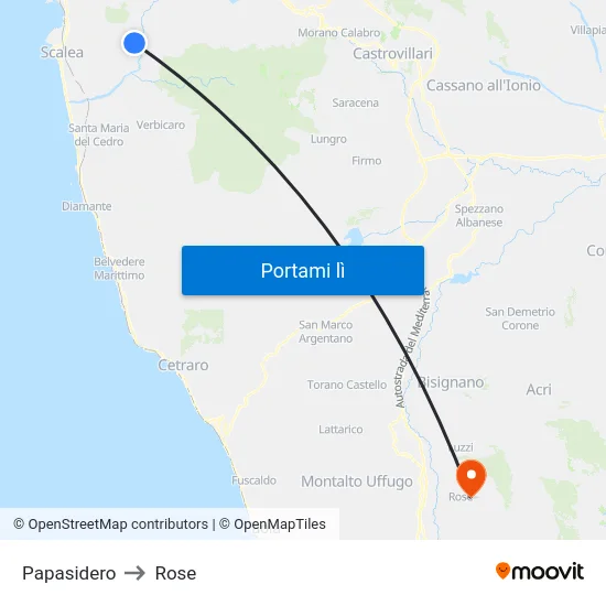 Papasidero to Rose map
