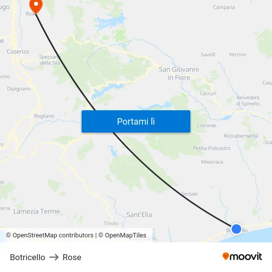 Botricello to Rose map