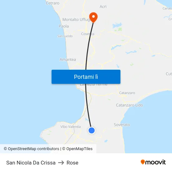 San Nicola Da Crissa to Rose map