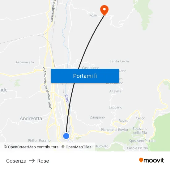 Cosenza to Rose map