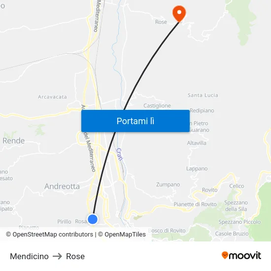Mendicino to Rose map