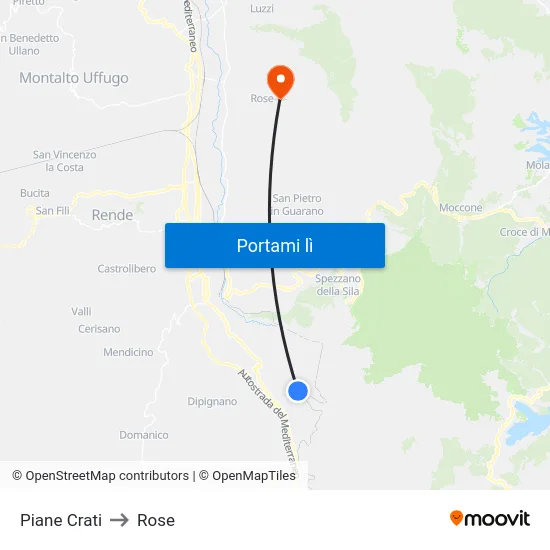 Piane Crati to Rose map