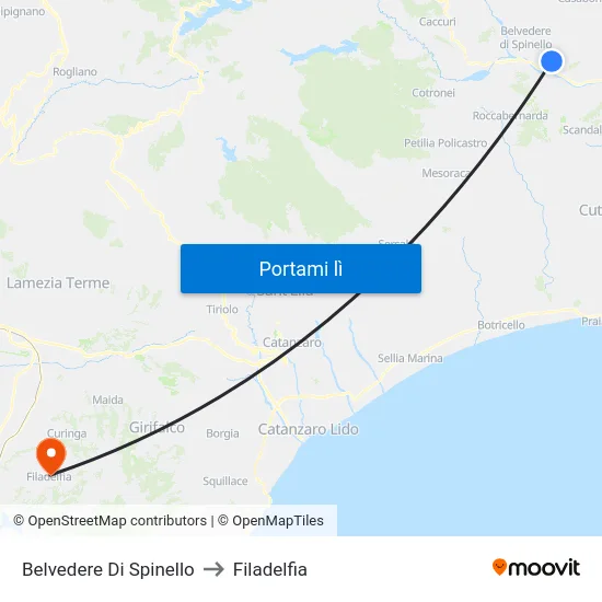 Belvedere Di Spinello to Filadelfia map