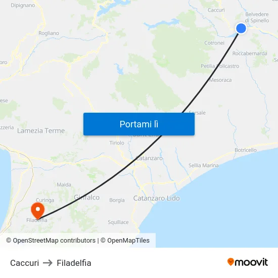 Caccuri to Filadelfia map