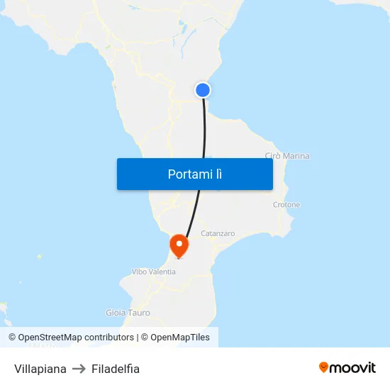 Villapiana to Filadelfia map