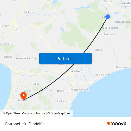 Cotronei to Filadelfia map