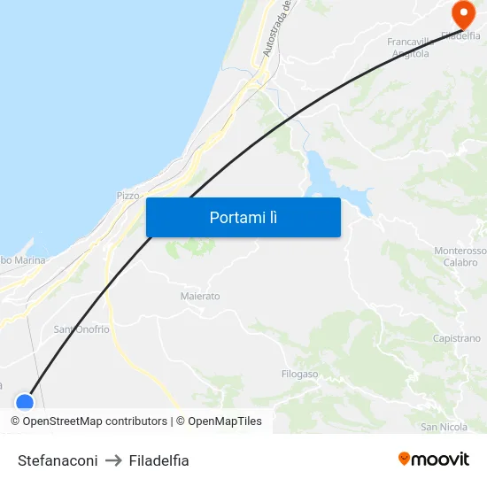 Stefanaconi to Filadelfia map