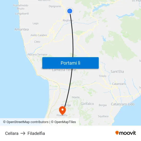 Cellara to Filadelfia map