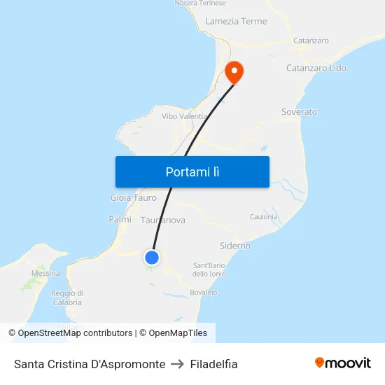 Santa Cristina D'Aspromonte to Filadelfia map