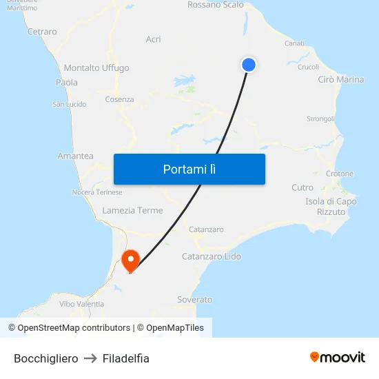 Bocchigliero to Filadelfia map