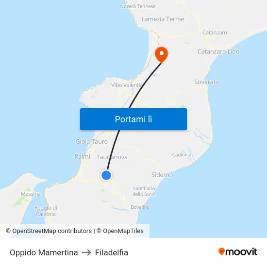 Oppido Mamertina to Filadelfia map