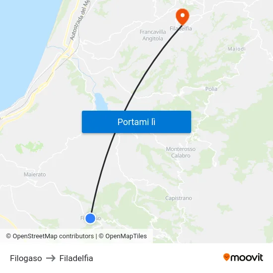 Filogaso to Filadelfia map