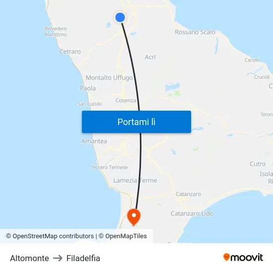 Altomonte to Filadelfia map