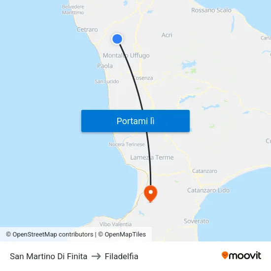 San Martino Di Finita to Filadelfia map