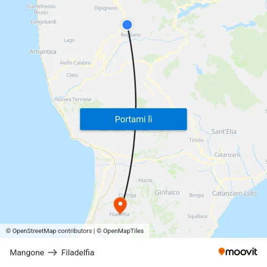 Mangone to Filadelfia map