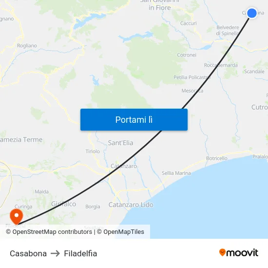Casabona to Filadelfia map