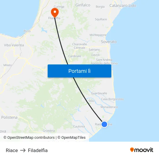 Riace to Filadelfia map