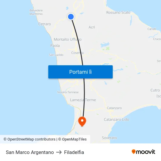 San Marco Argentano to Filadelfia map