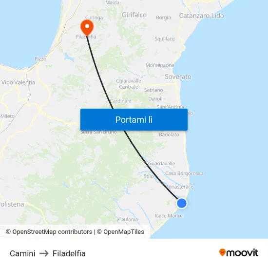 Camini to Filadelfia map