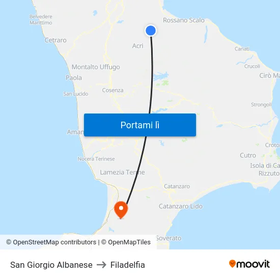 San Giorgio Albanese to Filadelfia map