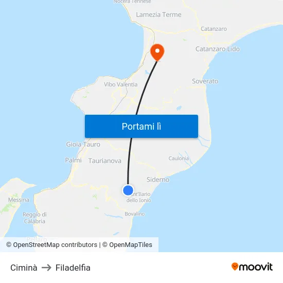 Ciminà to Filadelfia map