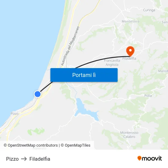 Pizzo to Filadelfia map