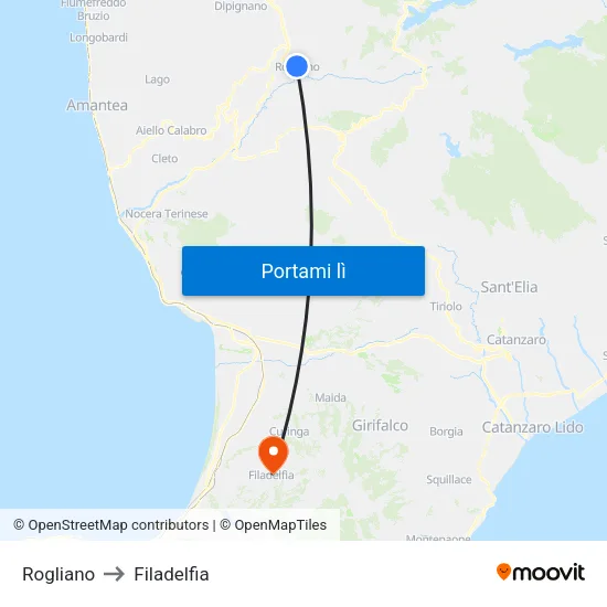 Rogliano to Filadelfia map