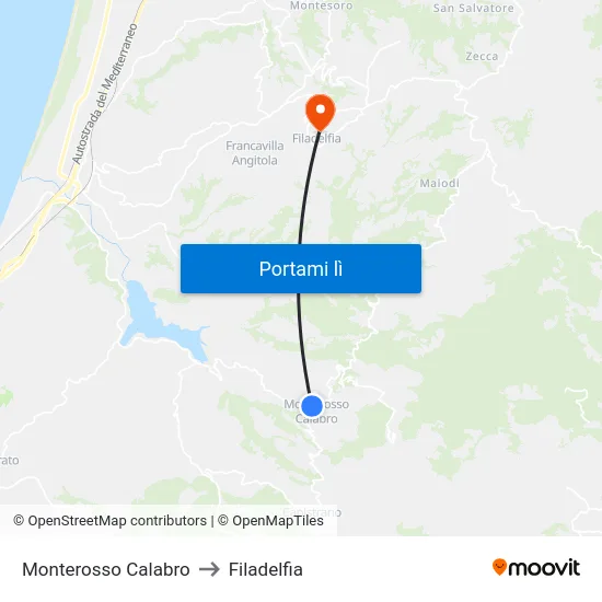 Monterosso Calabro to Filadelfia map