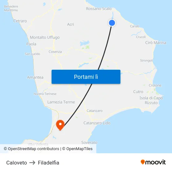 Caloveto to Filadelfia map