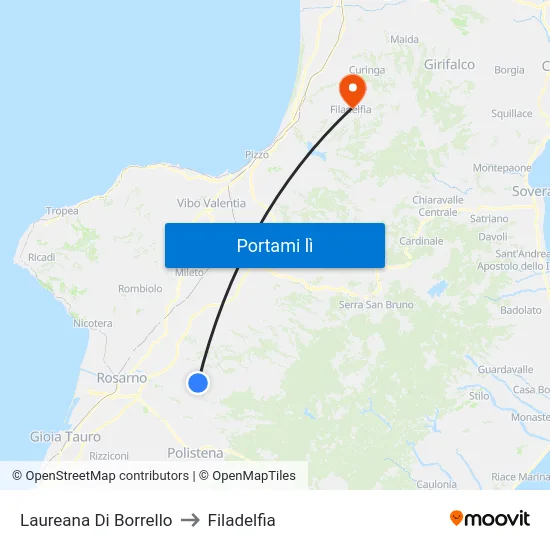 Laureana Di Borrello to Filadelfia map