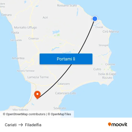 Cariati to Filadelfia map