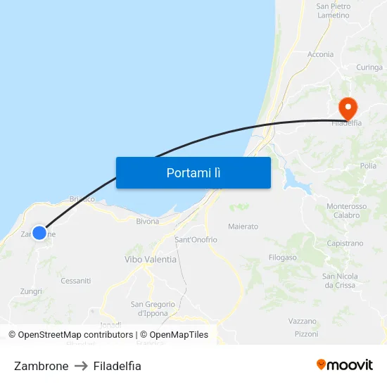 Zambrone to Filadelfia map