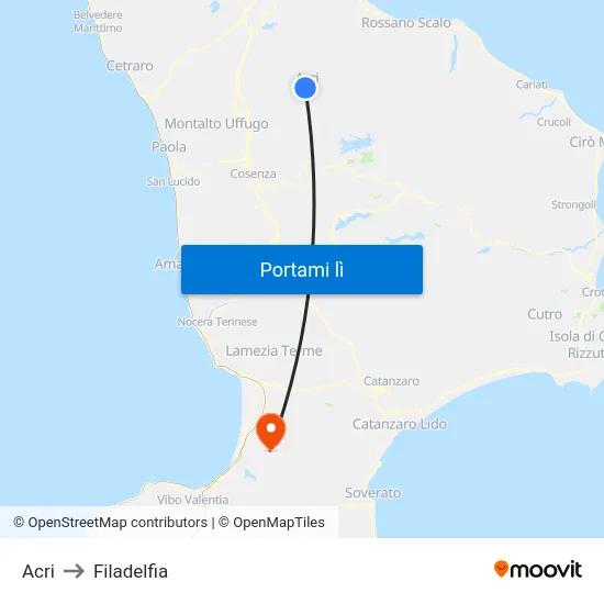 Acri to Filadelfia map