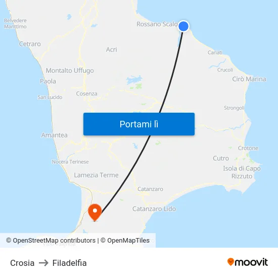 Crosia to Filadelfia map