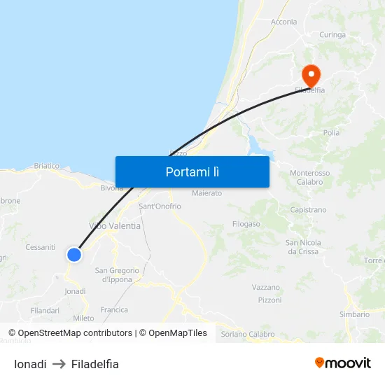 Ionadi to Filadelfia map