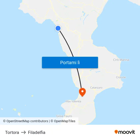 Tortora to Filadelfia map