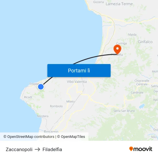 Zaccanopoli to Filadelfia map