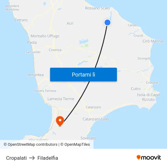 Cropalati to Filadelfia map