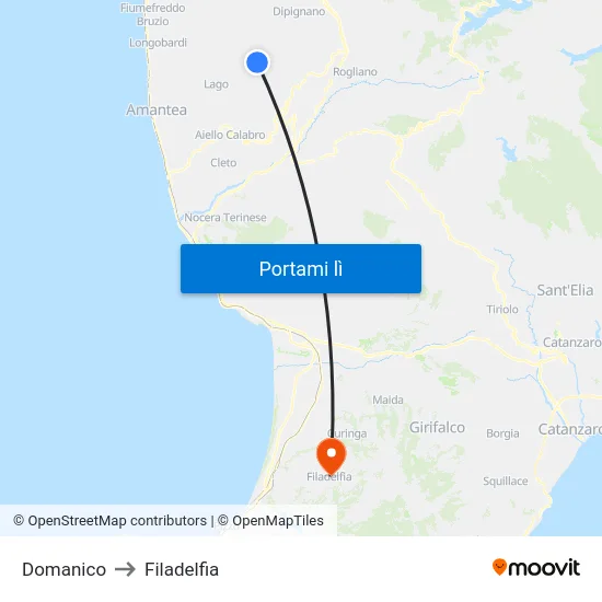 Domanico to Filadelfia map