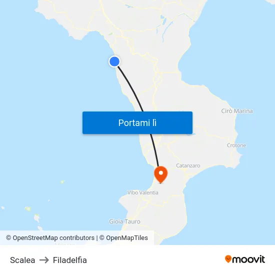 Scalea to Filadelfia map