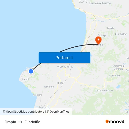 Drapia to Filadelfia map