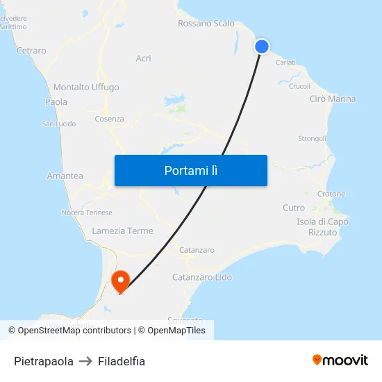 Pietrapaola to Filadelfia map
